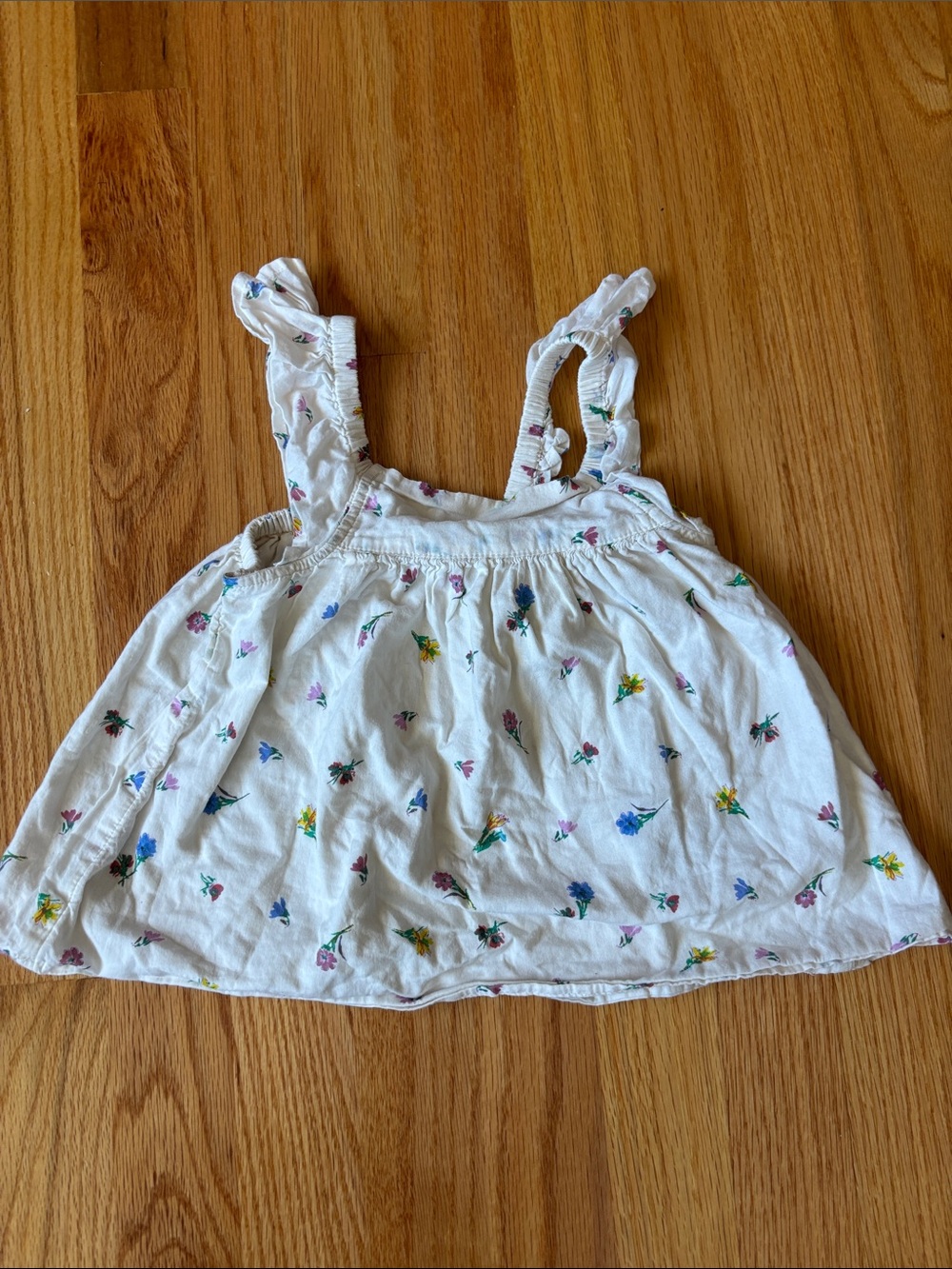 GAP White Floral Ruffle-Strap Tank Top